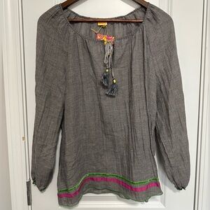 NWT Monoplaza Gray Long Sleeved Top Small Tie Neck Tassel